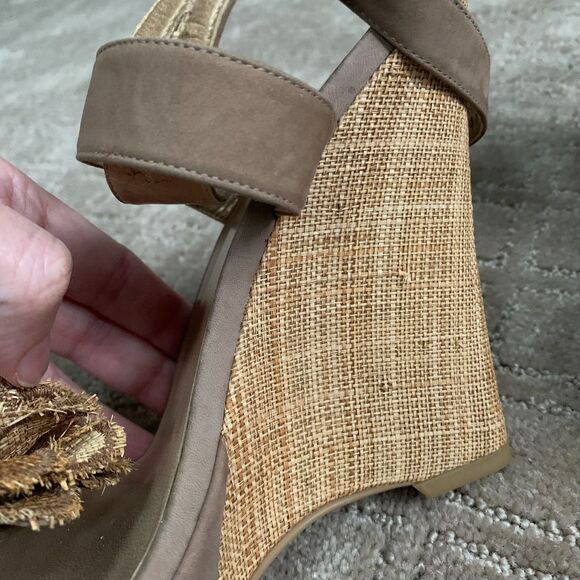 Stuart Weitzman Belflor Espadrille Wedge Sandals Ankle Strap 10M Tan Vacation - Picture 7 of 13